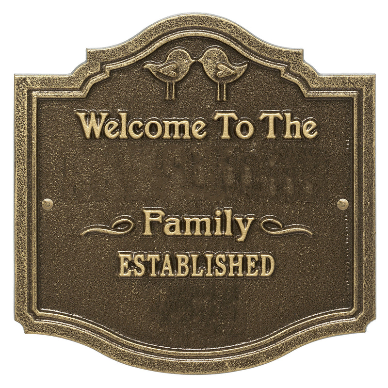 Welcome Sign with Family Name and Established Date - Kissing Birds Plaque