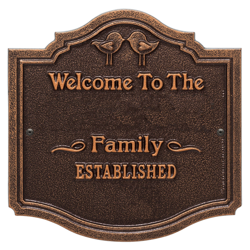 Welcome Sign with Family Name and Established Date - Kissing Birds Plaque